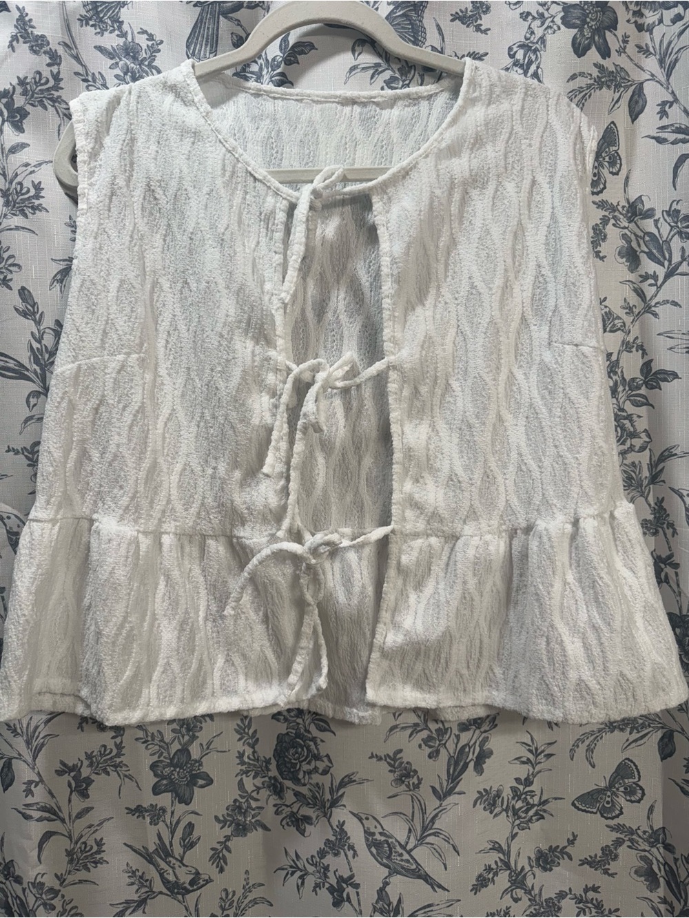 Unknown Brand-Women’s White Tie-Front Textured Peplum Top